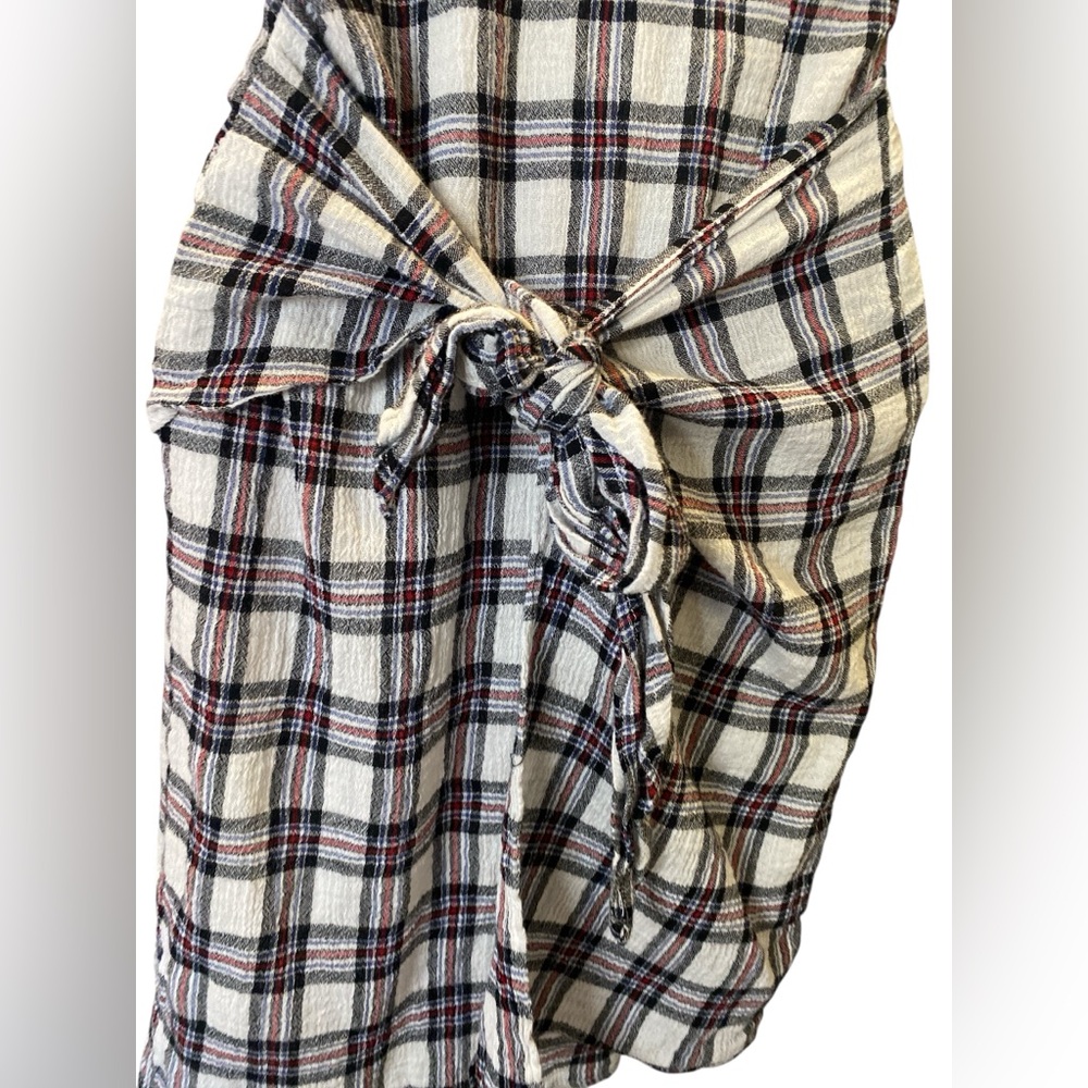 Skies Are Blue Gray, white & Burgandy ButtonDown down midi Aline dress size 8 - Picture 5 of 8